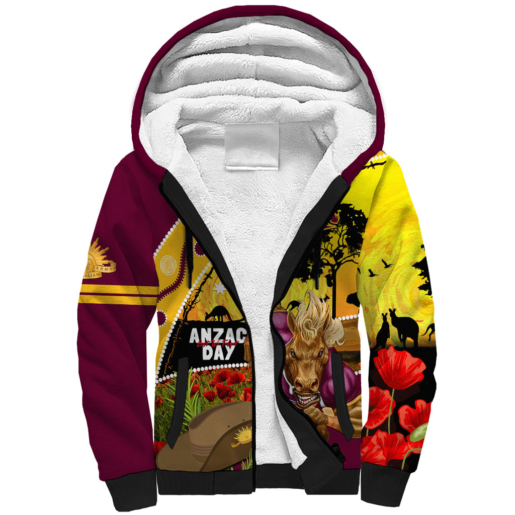 Broncos ANZAC Day Sherpa Hoodie Mascot Rosemary Starring Night Style