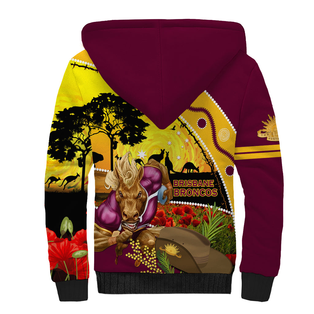 Broncos ANZAC Day Sherpa Hoodie Mascot Rosemary Starring Night Style