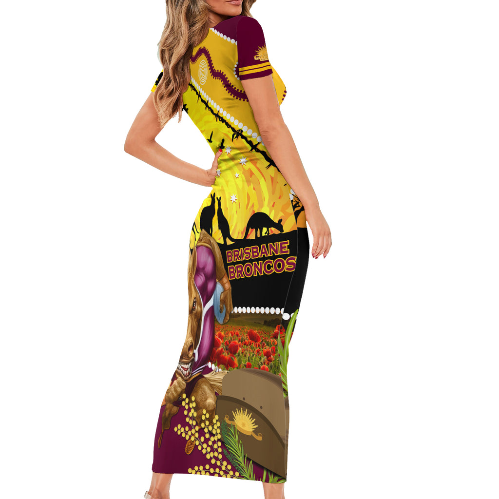 Broncos ANZAC Day Short Sleeve Bodycon Dress Mascot Rosemary Starring Night Style