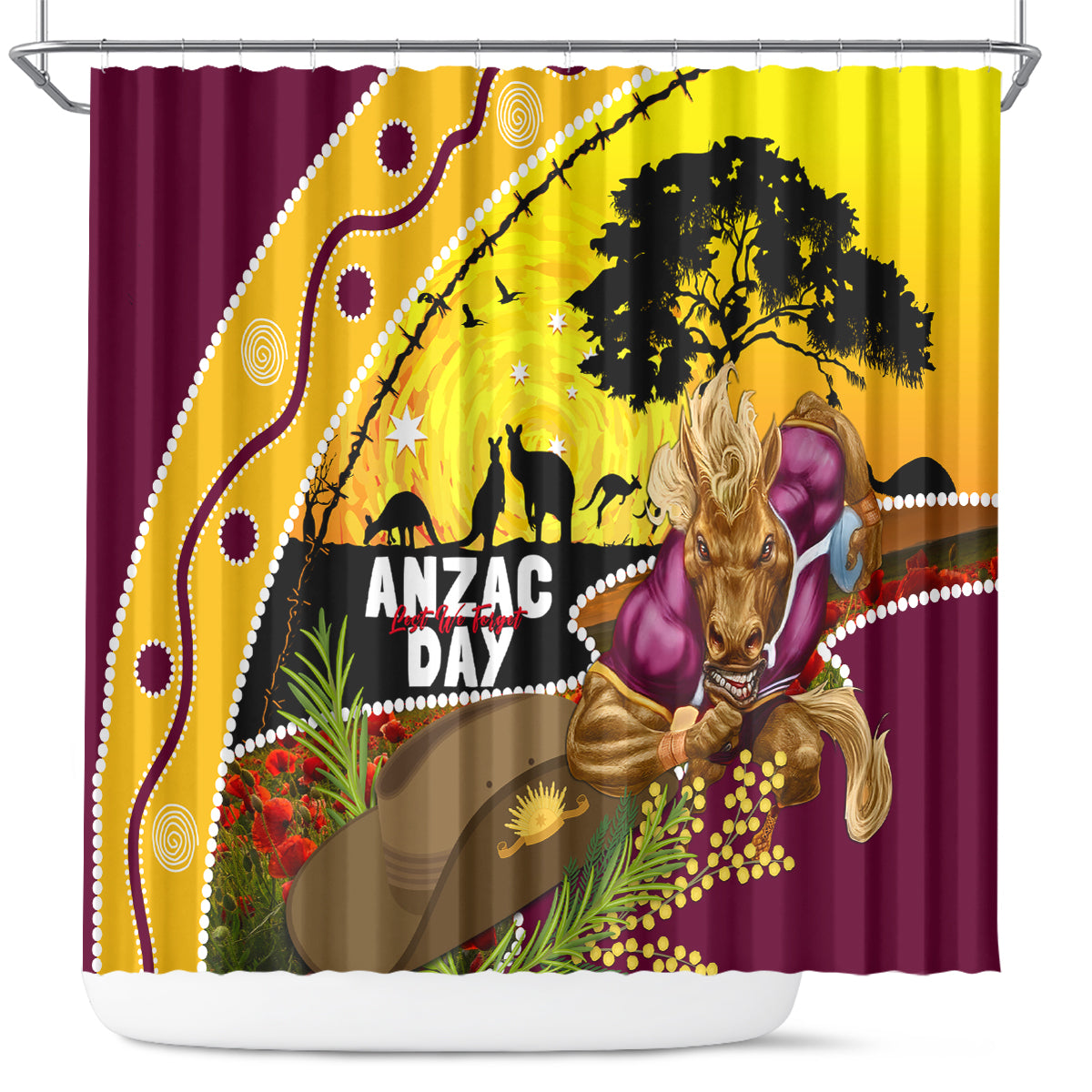Broncos ANZAC Day Shower Curtain Mascot Rosemary Starring Night Style