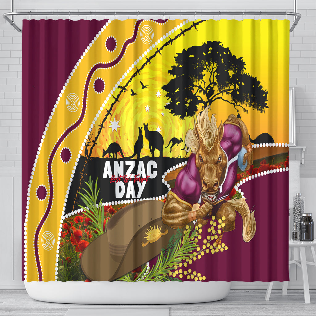 Broncos ANZAC Day Shower Curtain Mascot Rosemary Starring Night Style