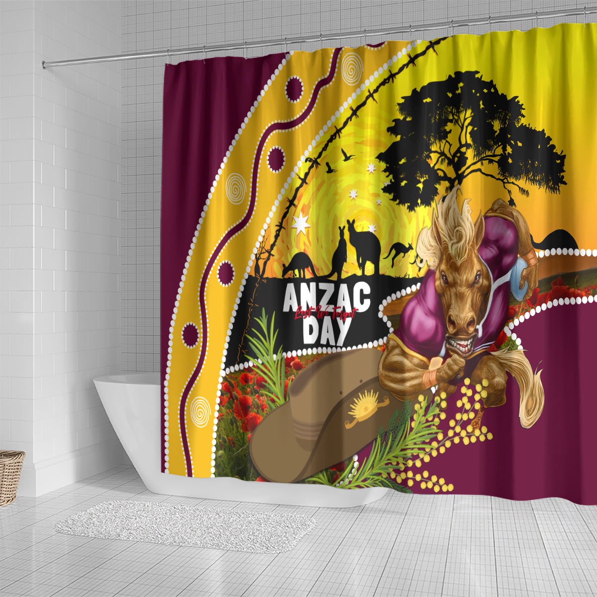 Broncos ANZAC Day Shower Curtain Mascot Rosemary Starring Night Style