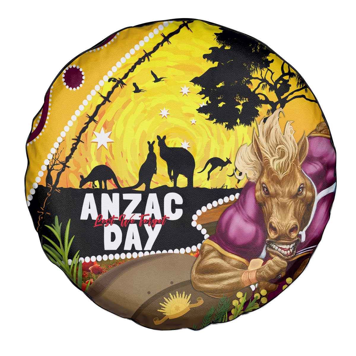 Broncos ANZAC Day Spare Tire Cover Mascot Rosemary Starring Night Style