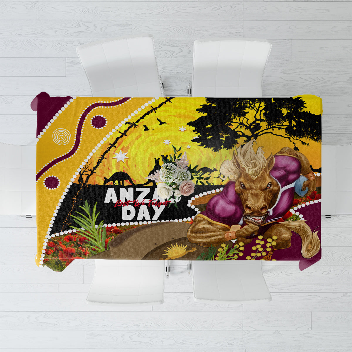 Broncos ANZAC Day Tablecloth Mascot Rosemary Starring Night Style