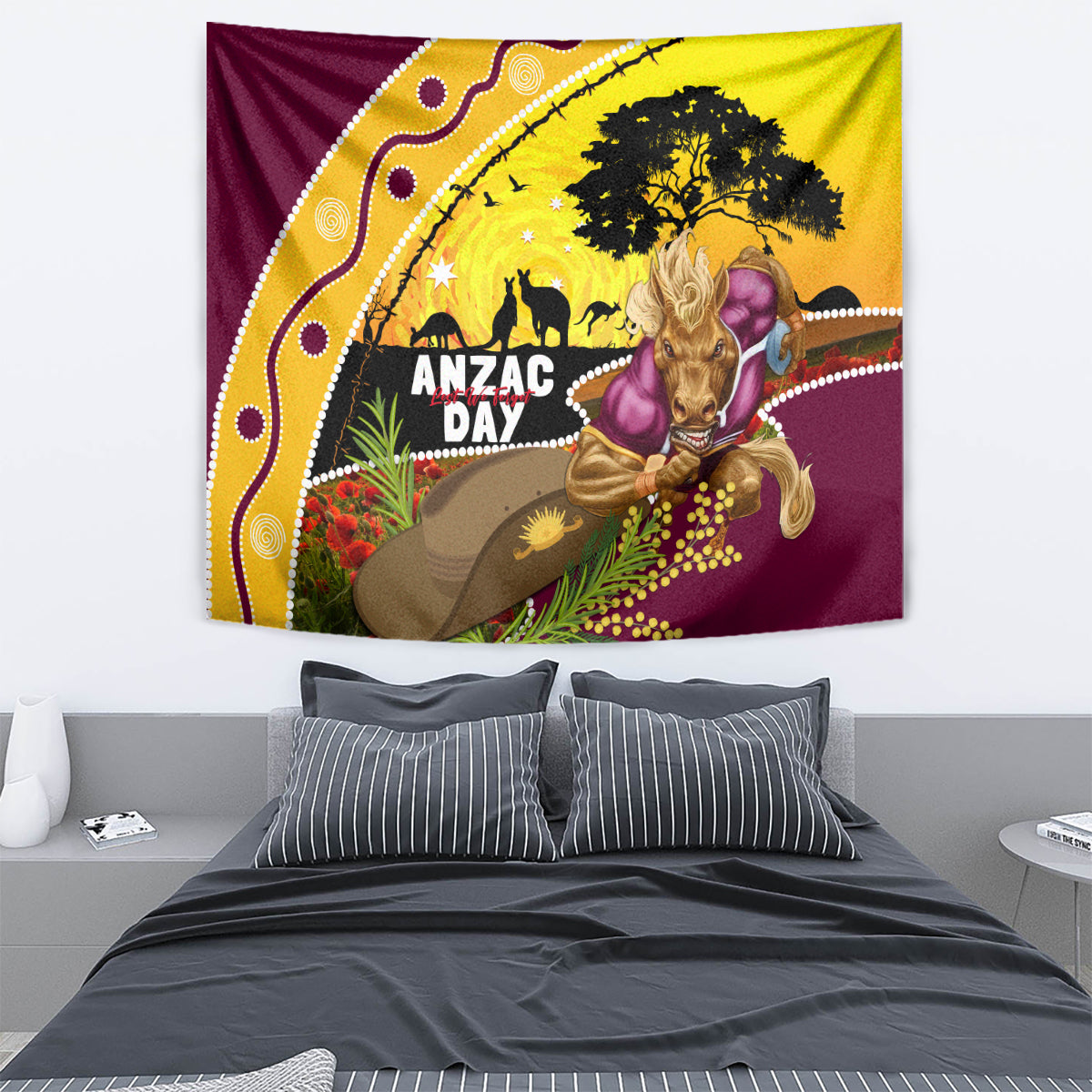 Broncos ANZAC Day Tapestry Mascot Rosemary Starring Night Style