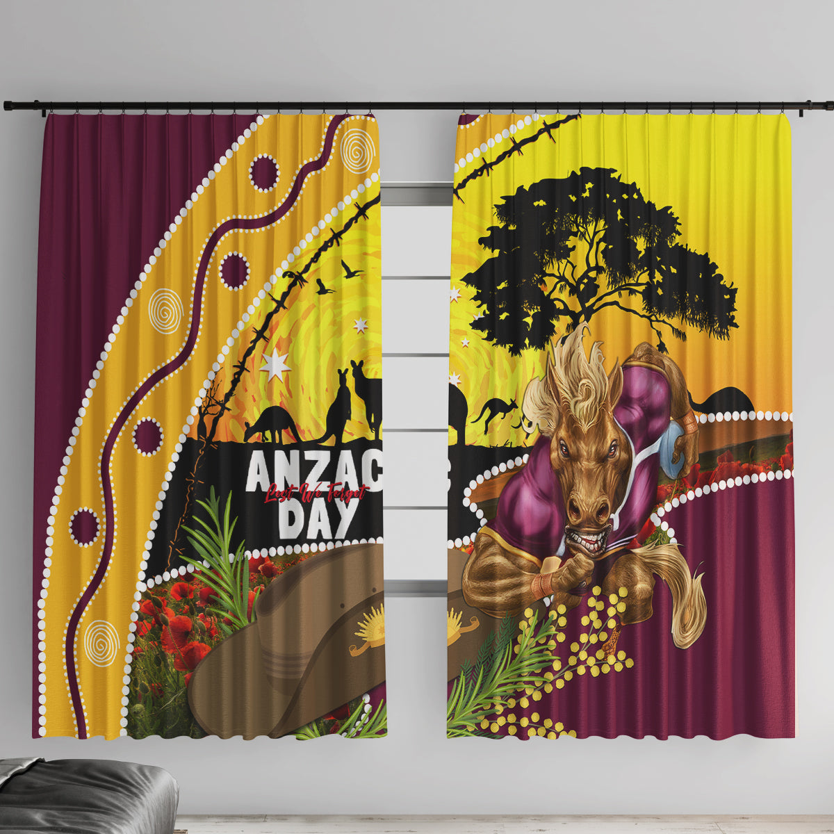 Broncos ANZAC Day Window Curtain Mascot Rosemary Starring Night Style