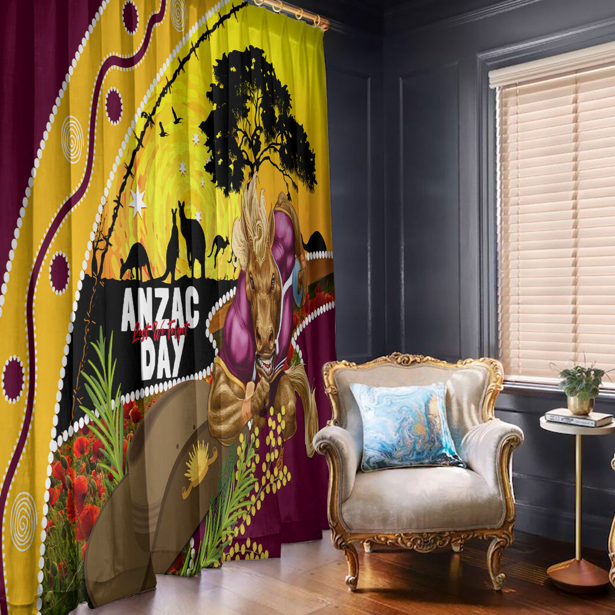 Broncos ANZAC Day Window Curtain Mascot Rosemary Starring Night Style