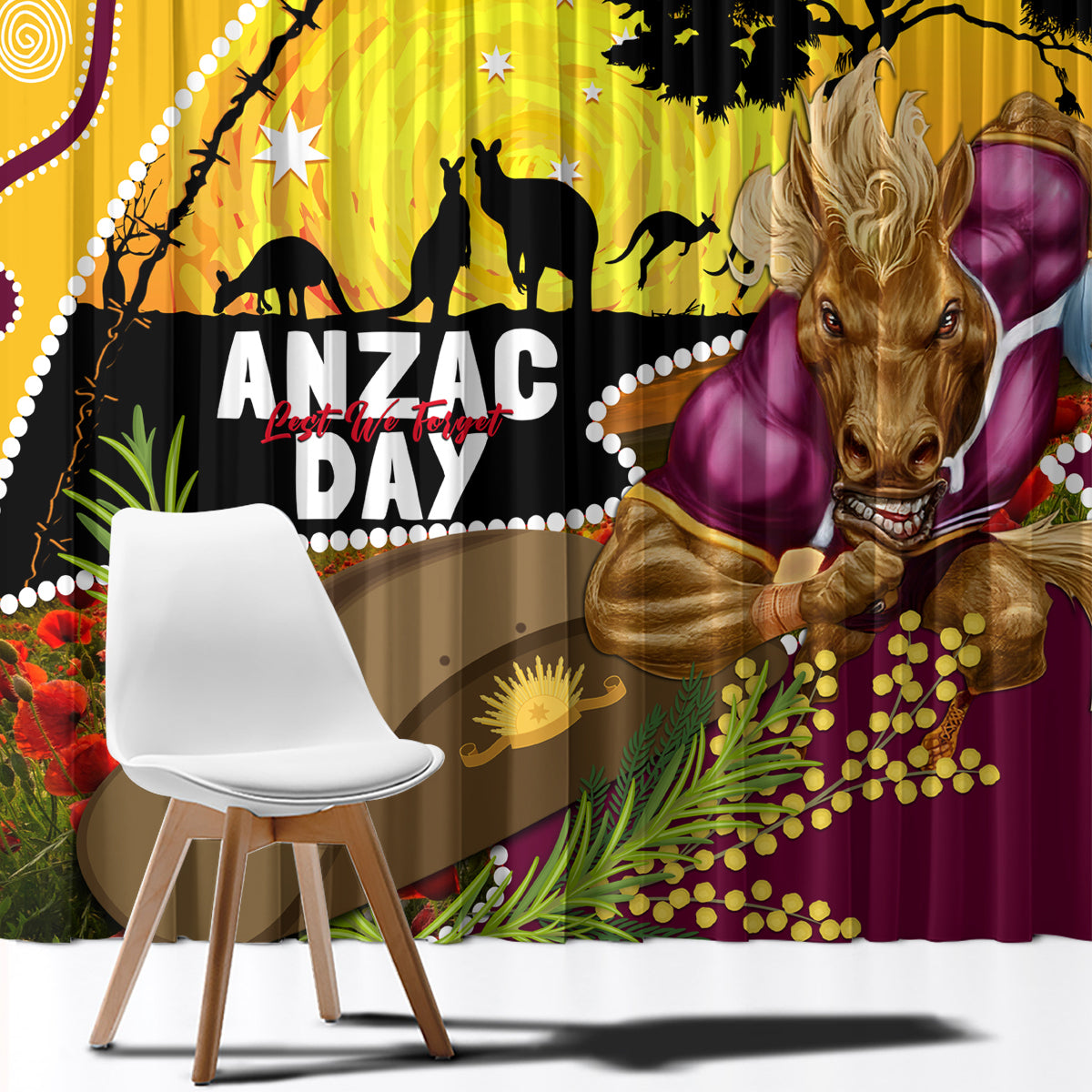 Broncos ANZAC Day Window Curtain Mascot Rosemary Starring Night Style