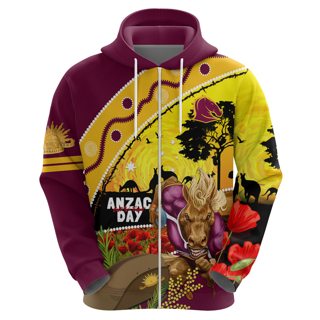 Broncos ANZAC Day Zip Hoodie Mascot Rosemary Starring Night Style