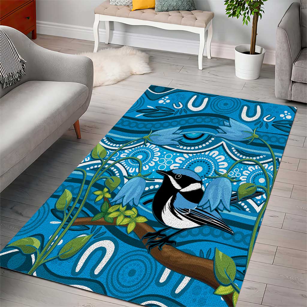 Australia Bluebell Creeper With Superb Blue Wren Area Rug Aboriginal Art