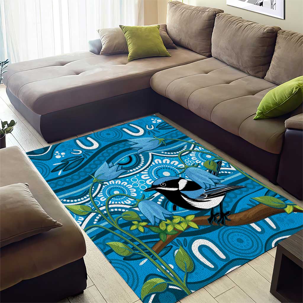 Australia Bluebell Creeper With Superb Blue Wren Area Rug Aboriginal Art