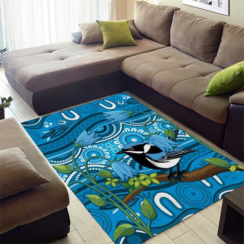 Australia Bluebell Creeper With Superb Blue Wren Area Rug Aboriginal Art