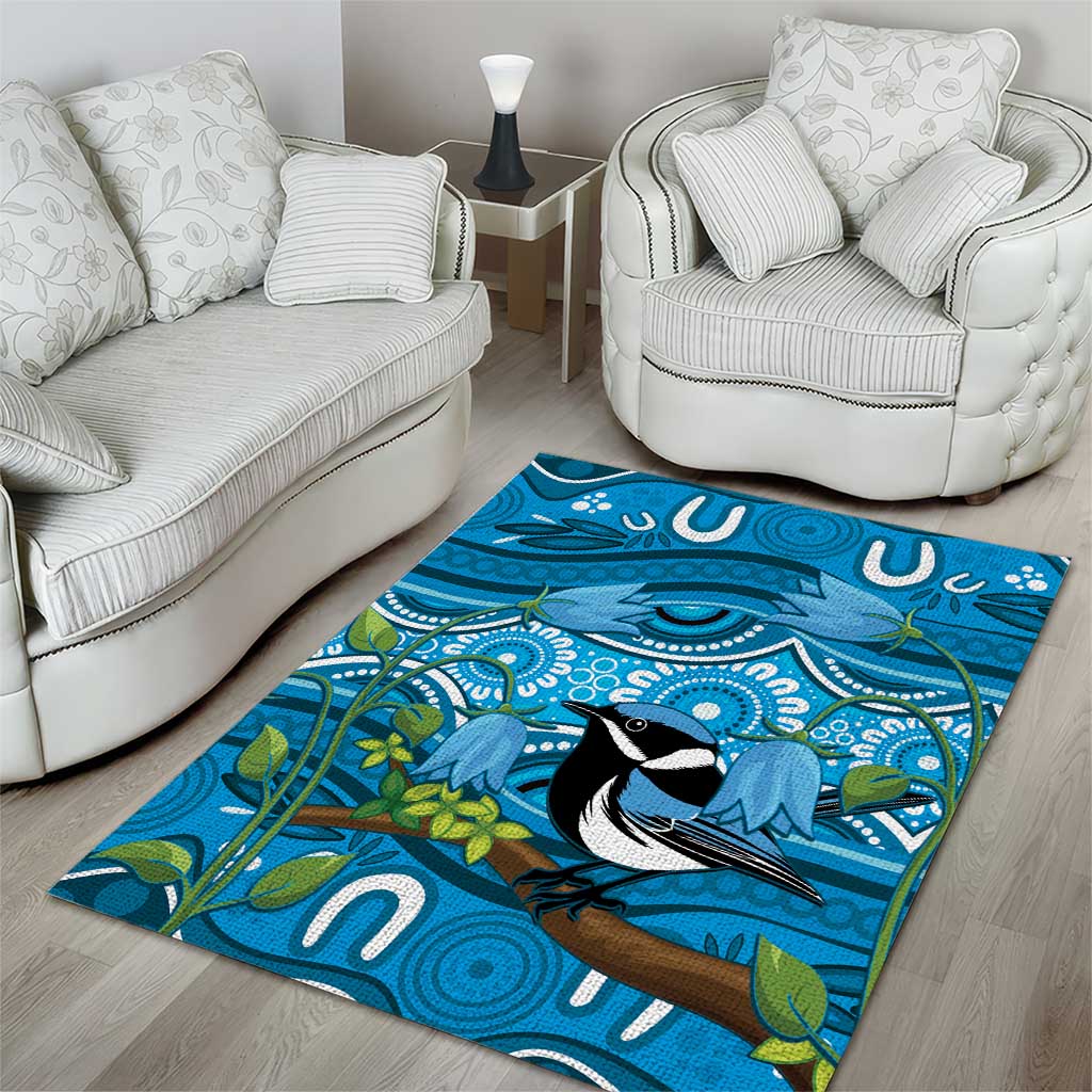 Australia Bluebell Creeper With Superb Blue Wren Area Rug Aboriginal Art