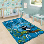 Australia Bluebell Creeper With Superb Blue Wren Area Rug Aboriginal Art