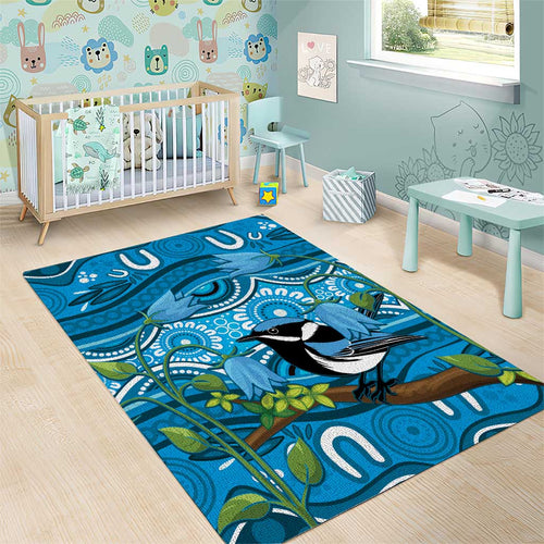 Australia Bluebell Creeper With Superb Blue Wren Area Rug Aboriginal Art