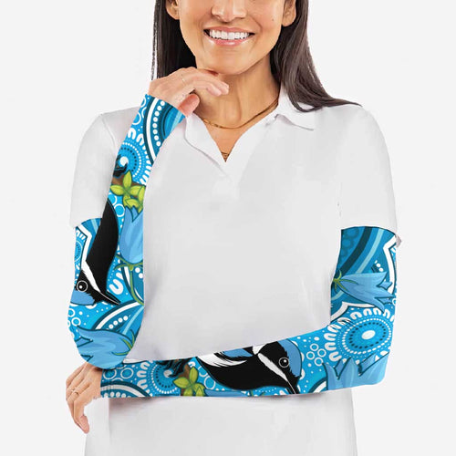 Australia Bluebell Creeper With Superb Blue Wren Arm Sleeves Aboriginal Art - Aussie Hoodie