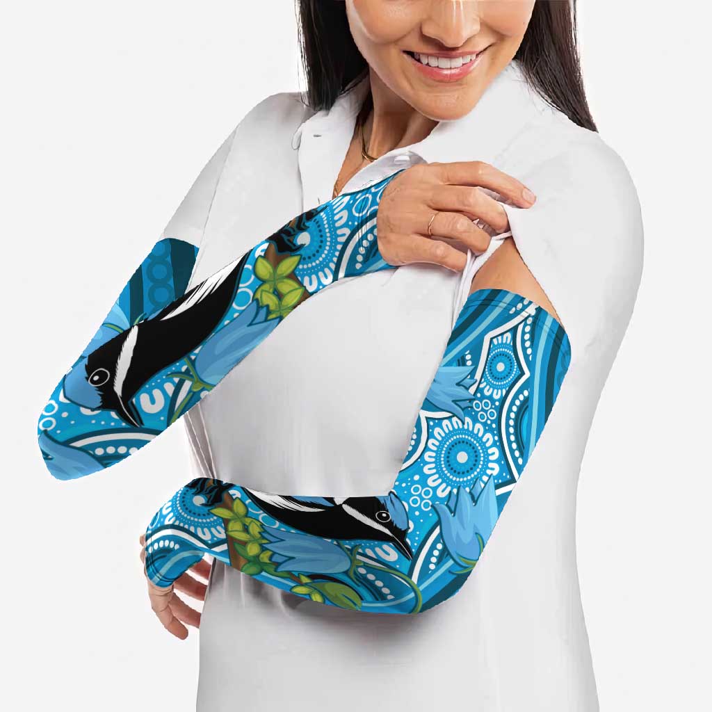 Australia Bluebell Creeper With Superb Blue Wren Arm Sleeves Aboriginal Art - Aussie Hoodie