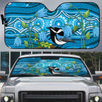 Australia Bluebell Creeper With Superb Blue Wren Auto Sun Shade Aboriginal Art - Aussie Hoodie