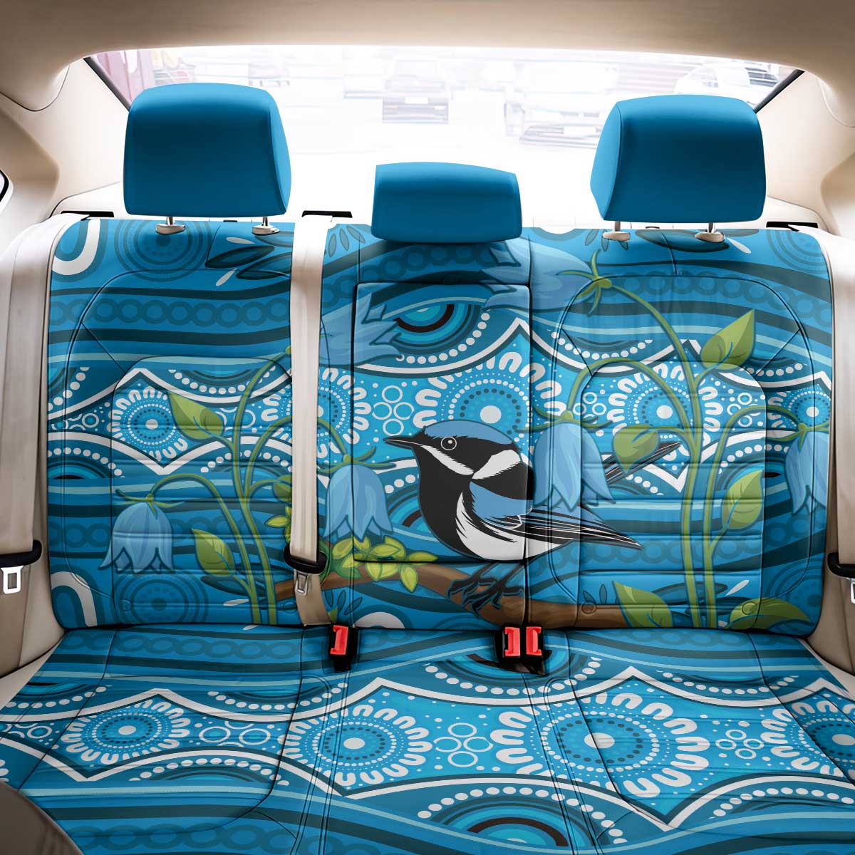 Australia Bluebell Creeper With Superb Blue Wren Back Car Seat Cover Aboriginal Art