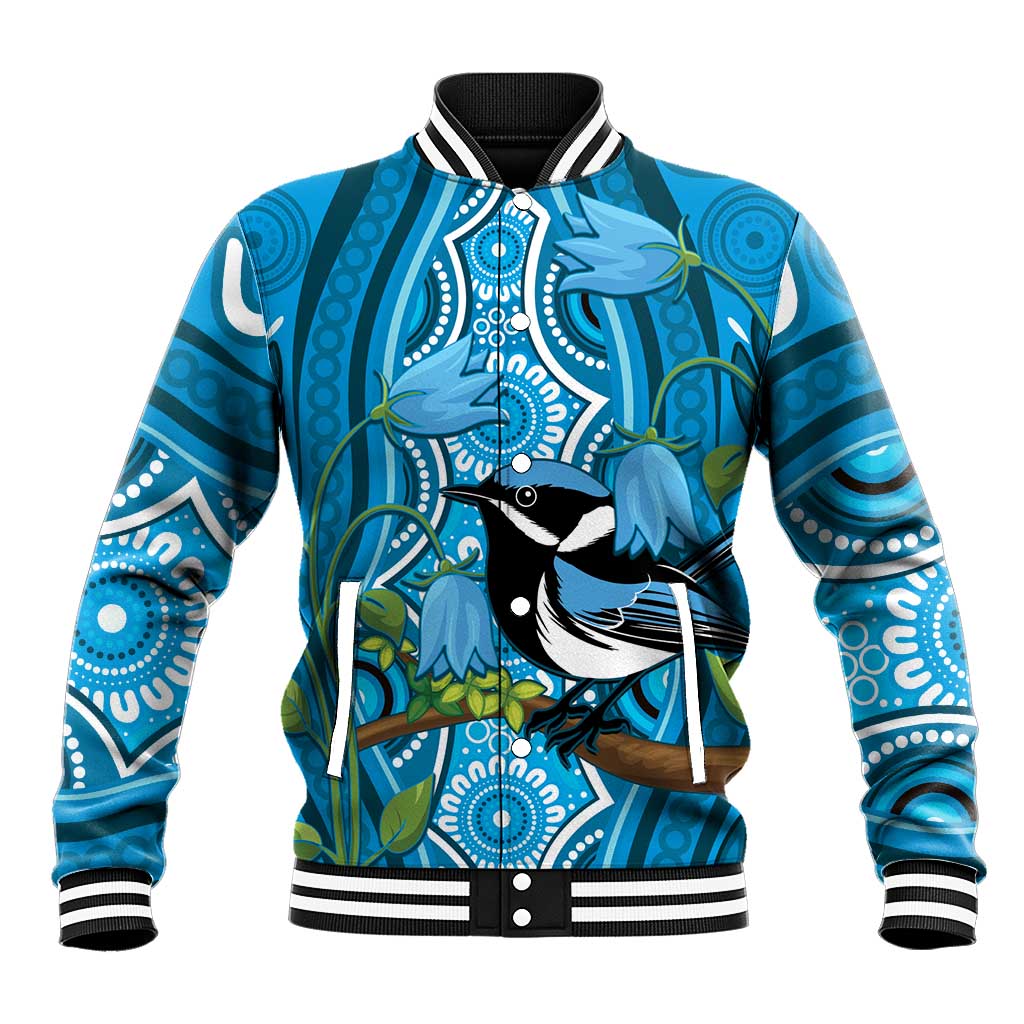 Australia Bluebell Creeper With Superb Blue Wren Baseball Jacket Aboriginal Art