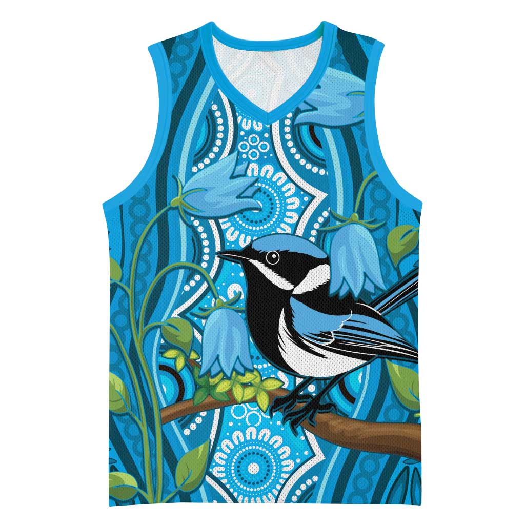 Australia Bluebell Creeper With Superb Blue Wren Basketball Jersey Aboriginal Art - Aussie Hoodie