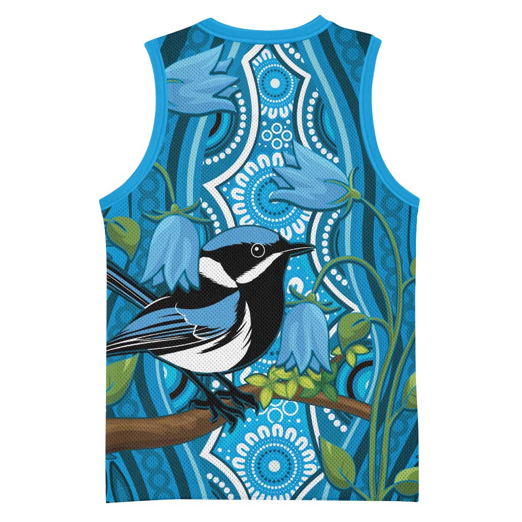 Australia Bluebell Creeper With Superb Blue Wren Basketball Jersey Aboriginal Art - Aussie Hoodie