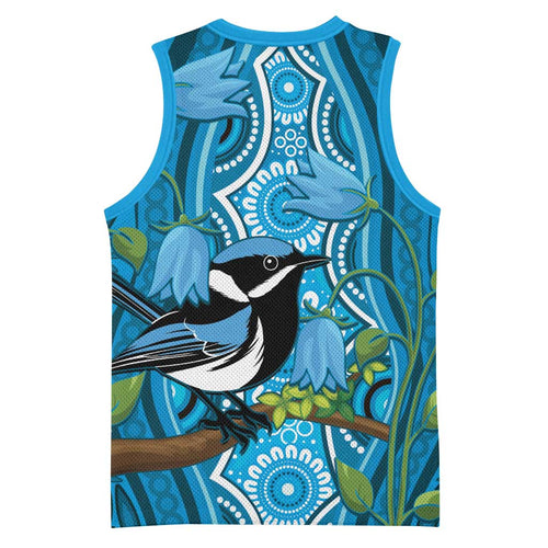 Australia Bluebell Creeper With Superb Blue Wren Basketball Jersey Aboriginal Art - Aussie Hoodie