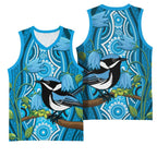 Australia Bluebell Creeper With Superb Blue Wren Basketball Jersey Aboriginal Art - Aussie Hoodie