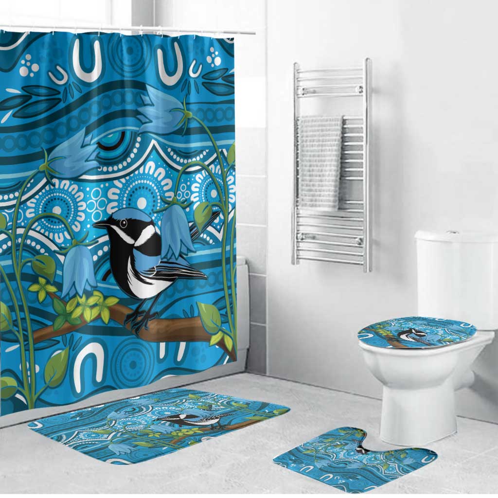 Australia Bluebell Creeper With Superb Blue Wren Bathroom Set Aboriginal Art - Aussie Hoodie