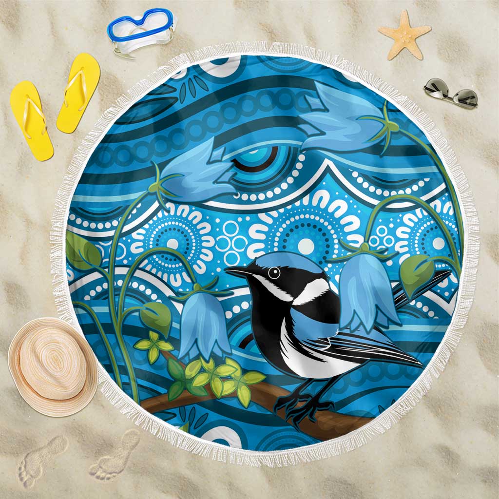 Australia Bluebell Creeper With Superb Blue Wren Beach Blanket Aboriginal Art
