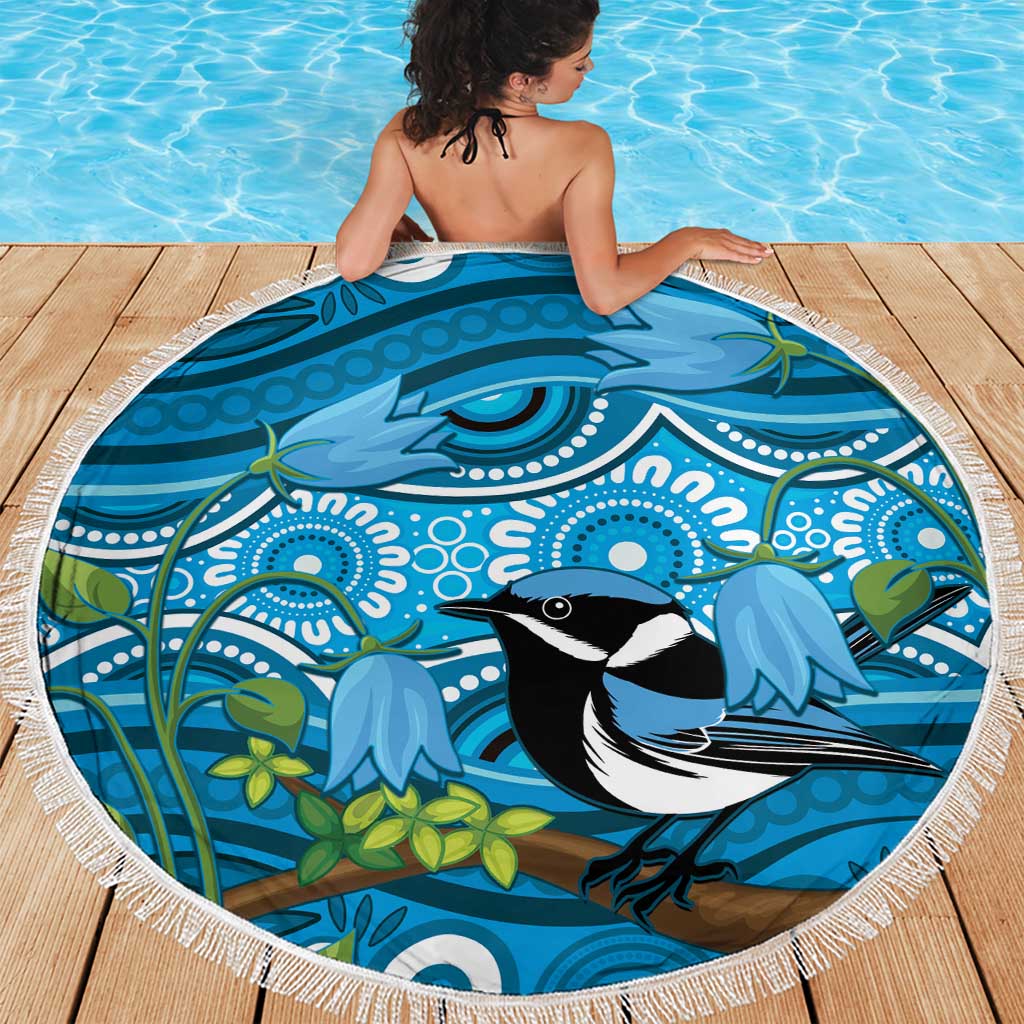 Australia Bluebell Creeper With Superb Blue Wren Beach Blanket Aboriginal Art