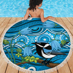 Australia Bluebell Creeper With Superb Blue Wren Beach Blanket Aboriginal Art