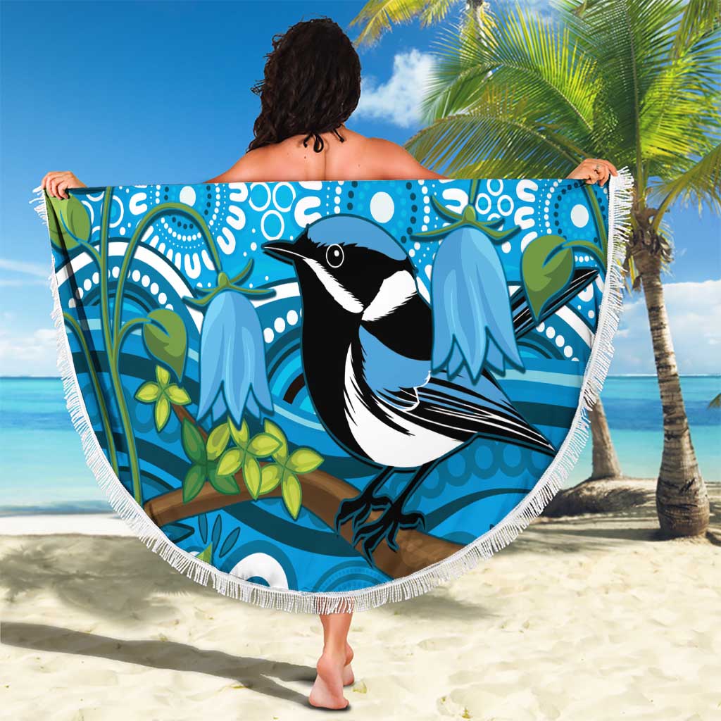 Australia Bluebell Creeper With Superb Blue Wren Beach Blanket Aboriginal Art