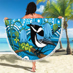 Australia Bluebell Creeper With Superb Blue Wren Beach Blanket Aboriginal Art