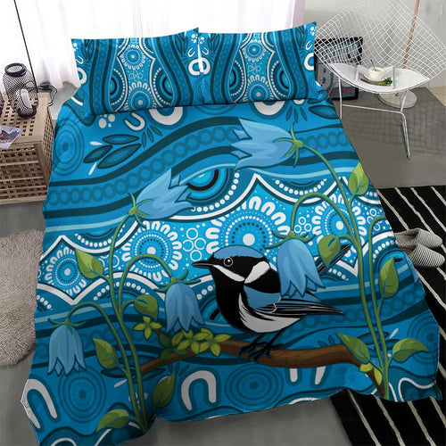 Australia Bluebell Creeper With Superb Blue Wren Bedding Set Aboriginal Art