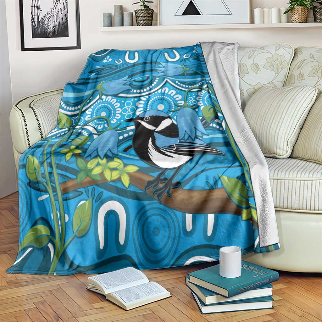 Australia Bluebell Creeper With Superb Blue Wren Blanket Aboriginal Art
