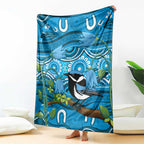 Australia Bluebell Creeper With Superb Blue Wren Blanket Aboriginal Art