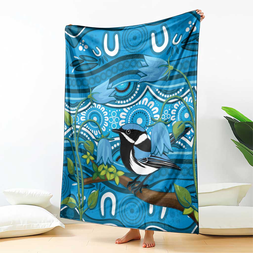 Australia Bluebell Creeper With Superb Blue Wren Blanket Aboriginal Art
