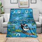 Australia Bluebell Creeper With Superb Blue Wren Blanket Aboriginal Art