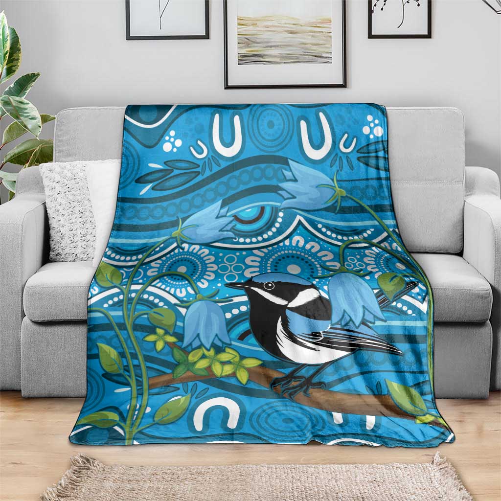 Australia Bluebell Creeper With Superb Blue Wren Blanket Aboriginal Art