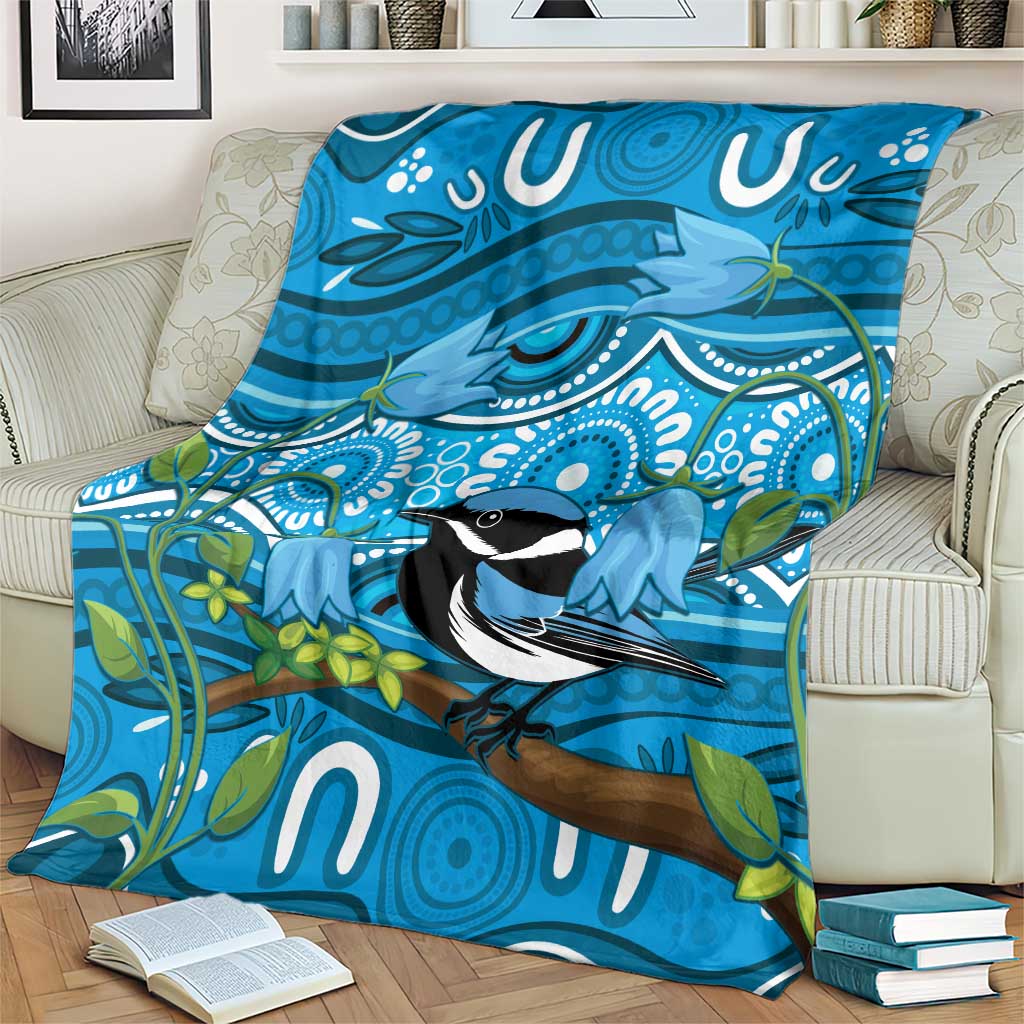 Australia Bluebell Creeper With Superb Blue Wren Blanket Aboriginal Art