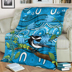 Australia Bluebell Creeper With Superb Blue Wren Blanket Aboriginal Art