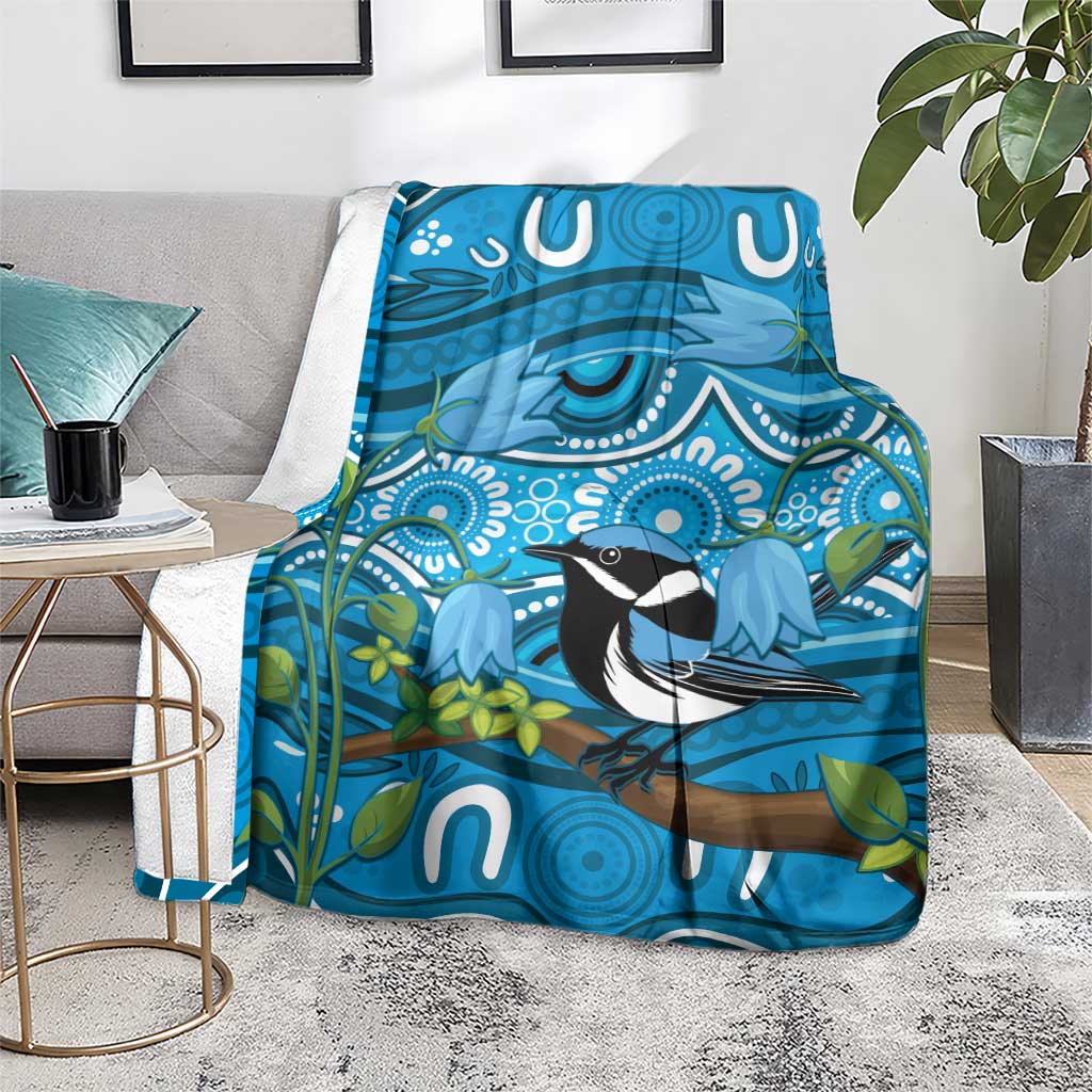 Australia Bluebell Creeper With Superb Blue Wren Blanket Aboriginal Art