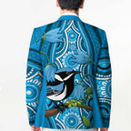 Australia Bluebell Creeper With Superb Blue Wren Blazer Aboriginal Art - Aussie Hoodie