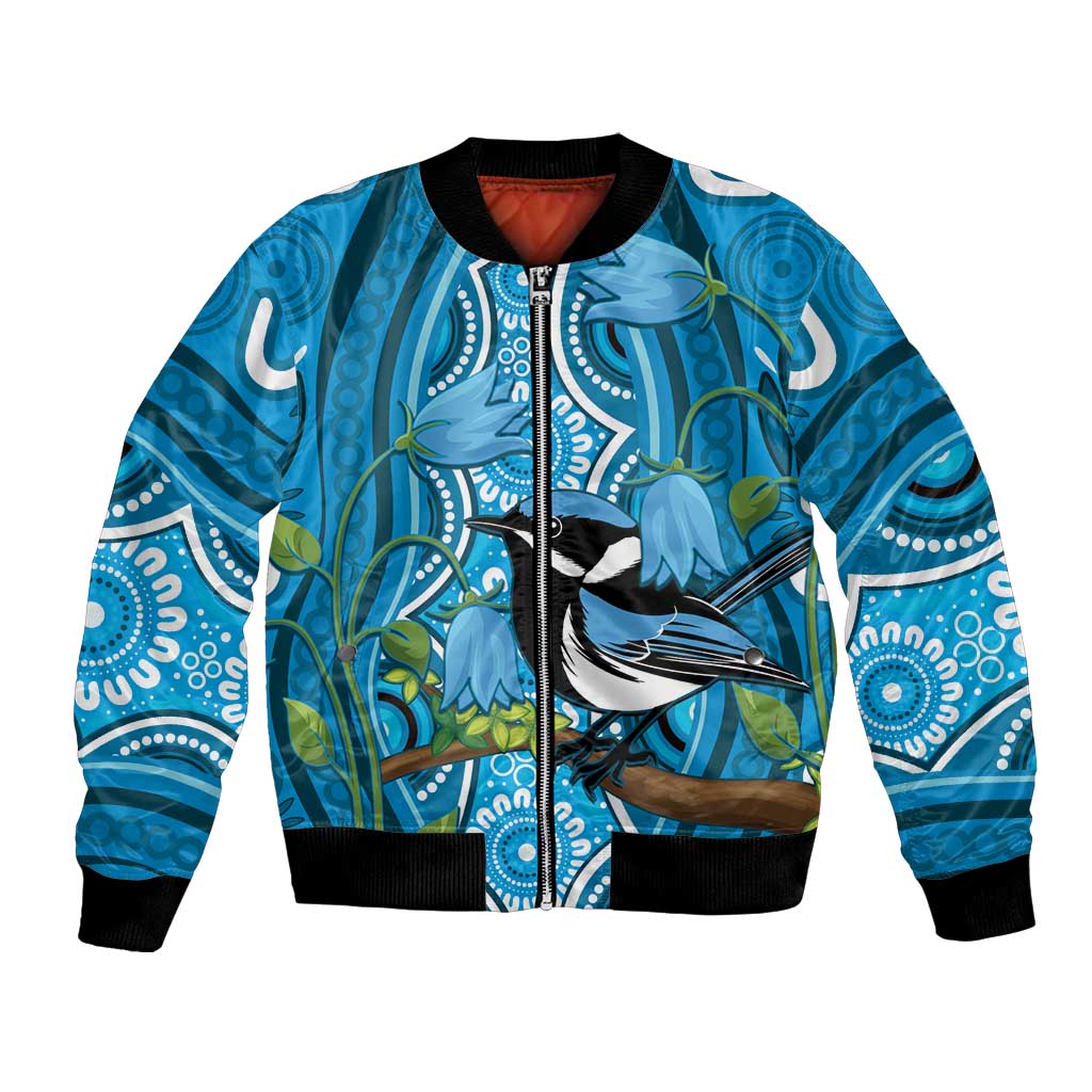 Australia Bluebell Creeper With Superb Blue Wren Bomber Jacket Aboriginal Art