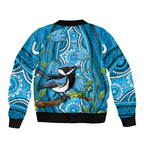 Australia Bluebell Creeper With Superb Blue Wren Bomber Jacket Aboriginal Art