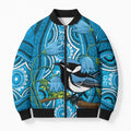 Australia Bluebell Creeper With Superb Blue Wren Bomber Puffer Jacket Aboriginal Art - Aussie Hoodie