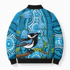 Australia Bluebell Creeper With Superb Blue Wren Bomber Puffer Jacket Aboriginal Art - Aussie Hoodie