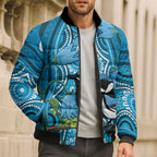 Australia Bluebell Creeper With Superb Blue Wren Bomber Puffer Jacket Aboriginal Art - Aussie Hoodie
