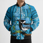 Australia Bluebell Creeper With Superb Blue Wren Bomber Puffer Jacket Aboriginal Art - Aussie Hoodie